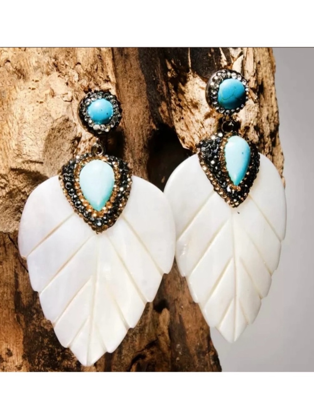 Turquoise & White Leaf Drop Earrings - Women Jewelry